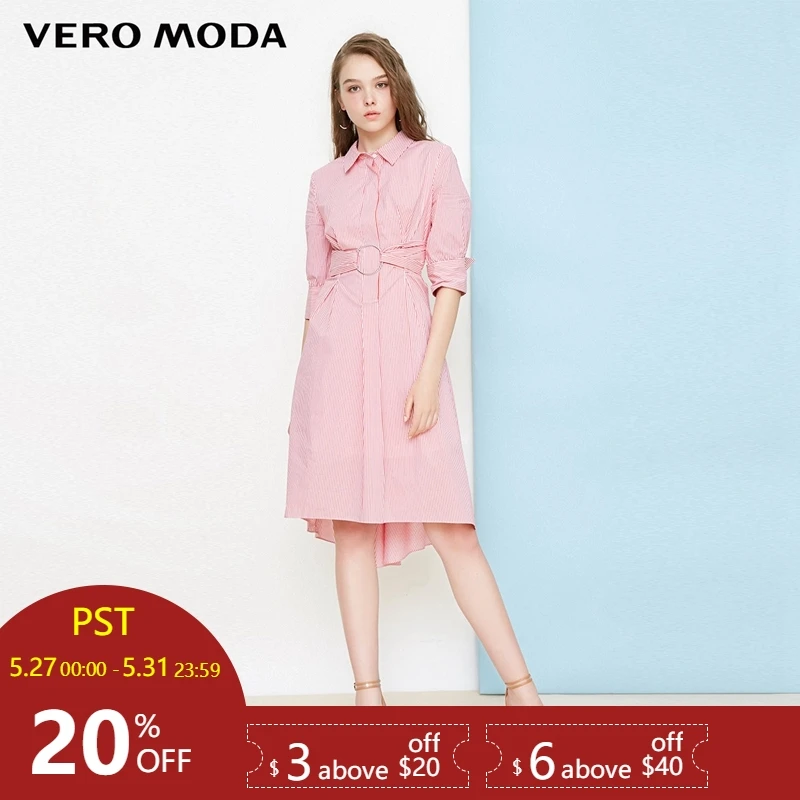 

Vero Moda Stripe half sleeves waist band decorated pure shirt dress | 31836Z506