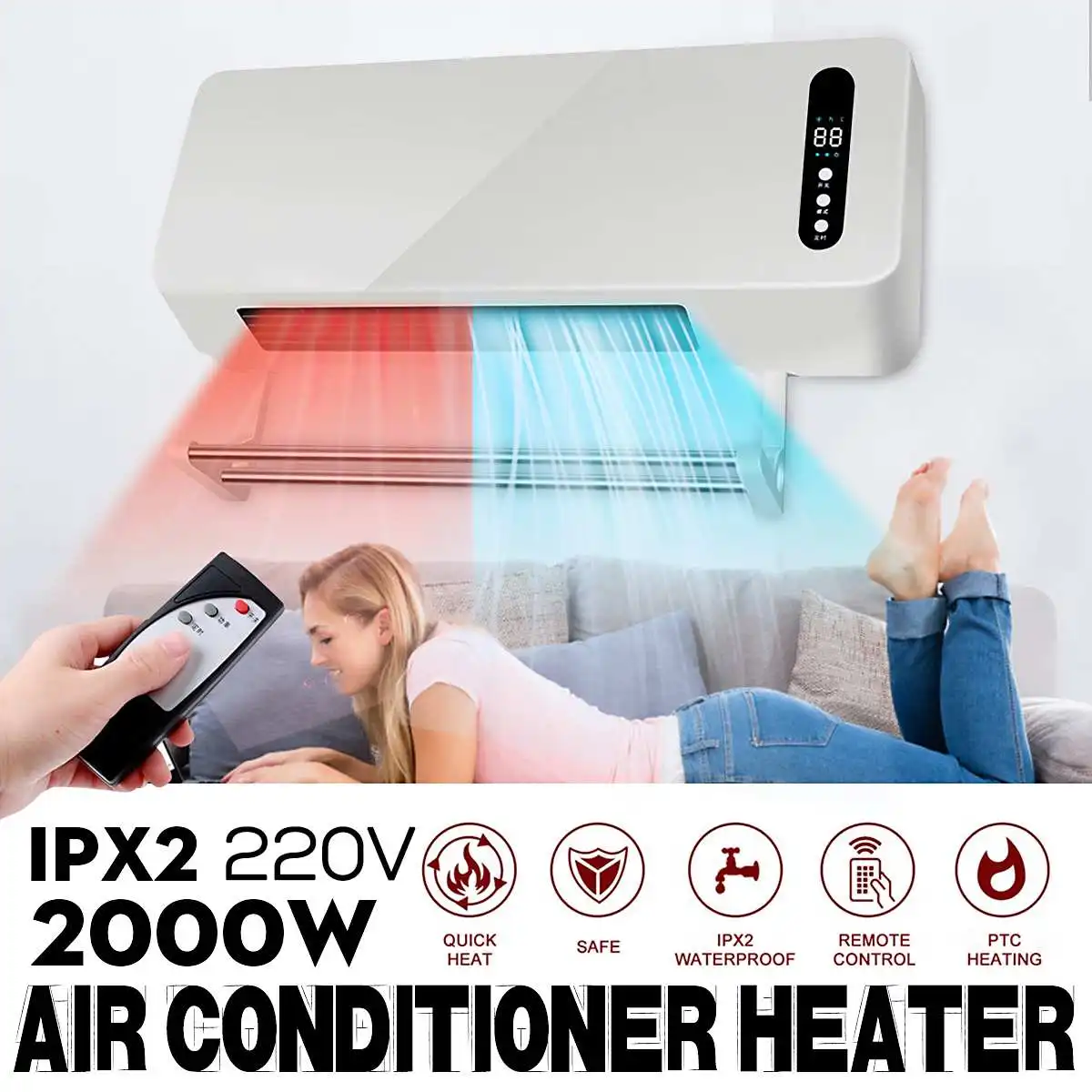

Newest 2000W Warm Cool Dual Use Wall Mounted Heater Timing Space Heating Air Conditioner Air Purification Ultra-wide Cooling Fan
