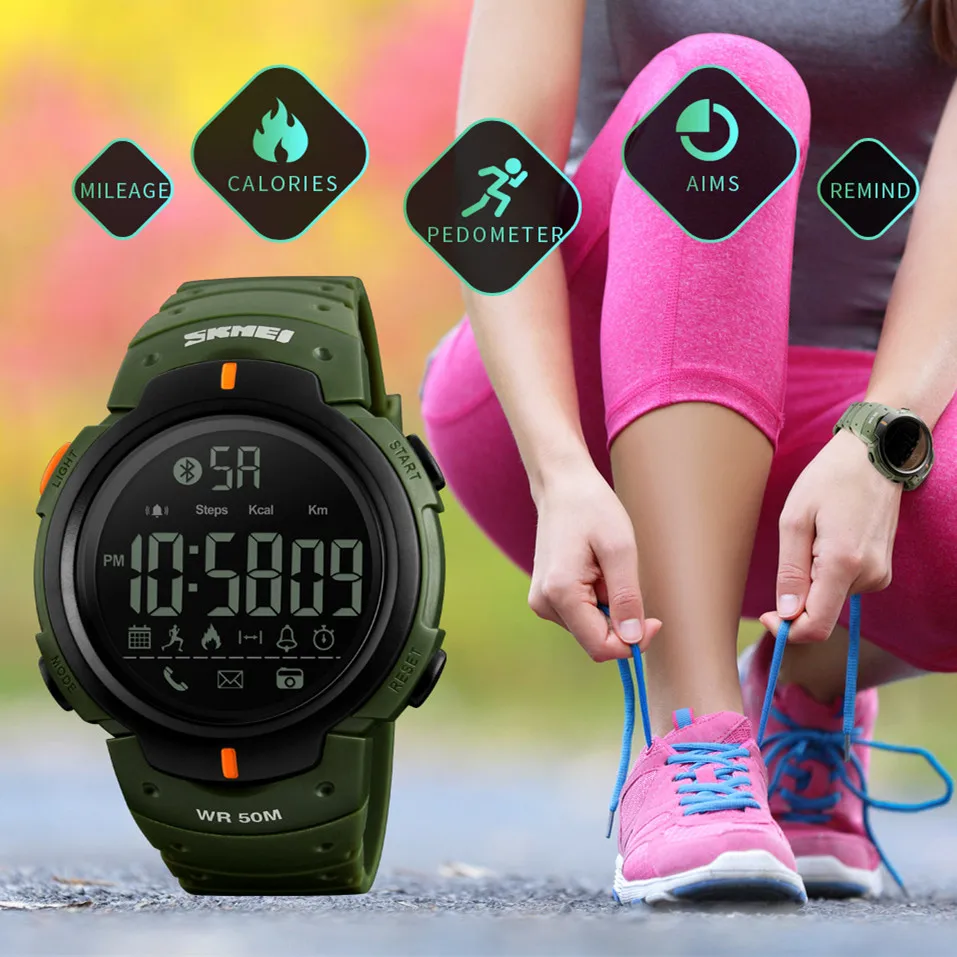 SKMEI font b Smart b font font b Watch b font Men Waterproof Bluetooth Calorie Pedometer