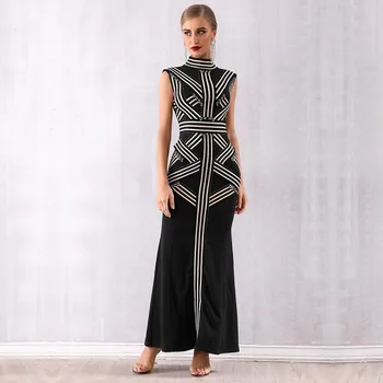 

black O-Neck sleeveless Vestidos Maxi dress 2019 New Women Bodycon Celebrity evening Party Dress dropshipping