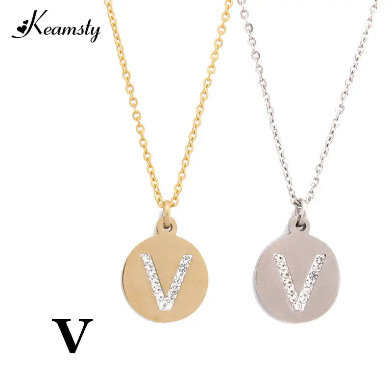 Keamsty Initial Necklaces Alphabet V Crystal Letter Pendant Necklace