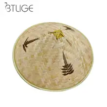 BTLIGE Ретро бамбуковая ротанговая Рыбацкая шляпа ручной работы, плетеная Соломенная Панама, туристическая дождевая шапка, танцевальный реквизит, конусная рыболовная Солнцезащитная шляпа