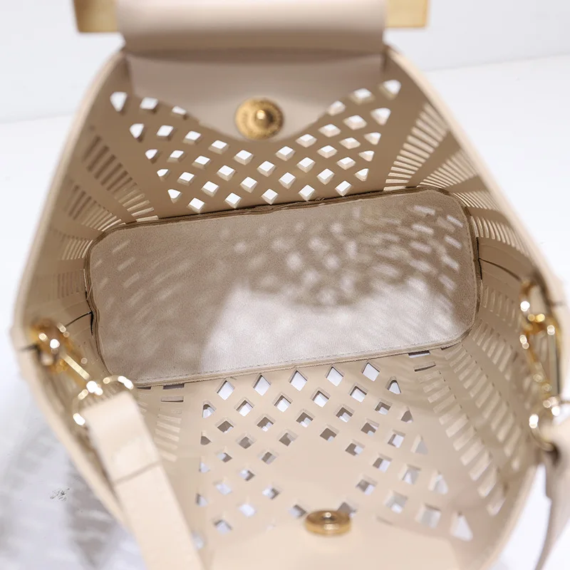 Hollow Composite Bags Women Handbag Wooden Handle Beach Bag PU Leather Lady Shoulder Bag Female Summer Bags