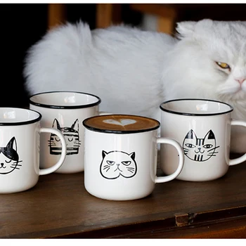 

Nordic Retro Ceramic Mugs Vintage Cute Cat Personal Office Espresso Cups Big Original Personal Taza Gato Personalised Mug 30M039