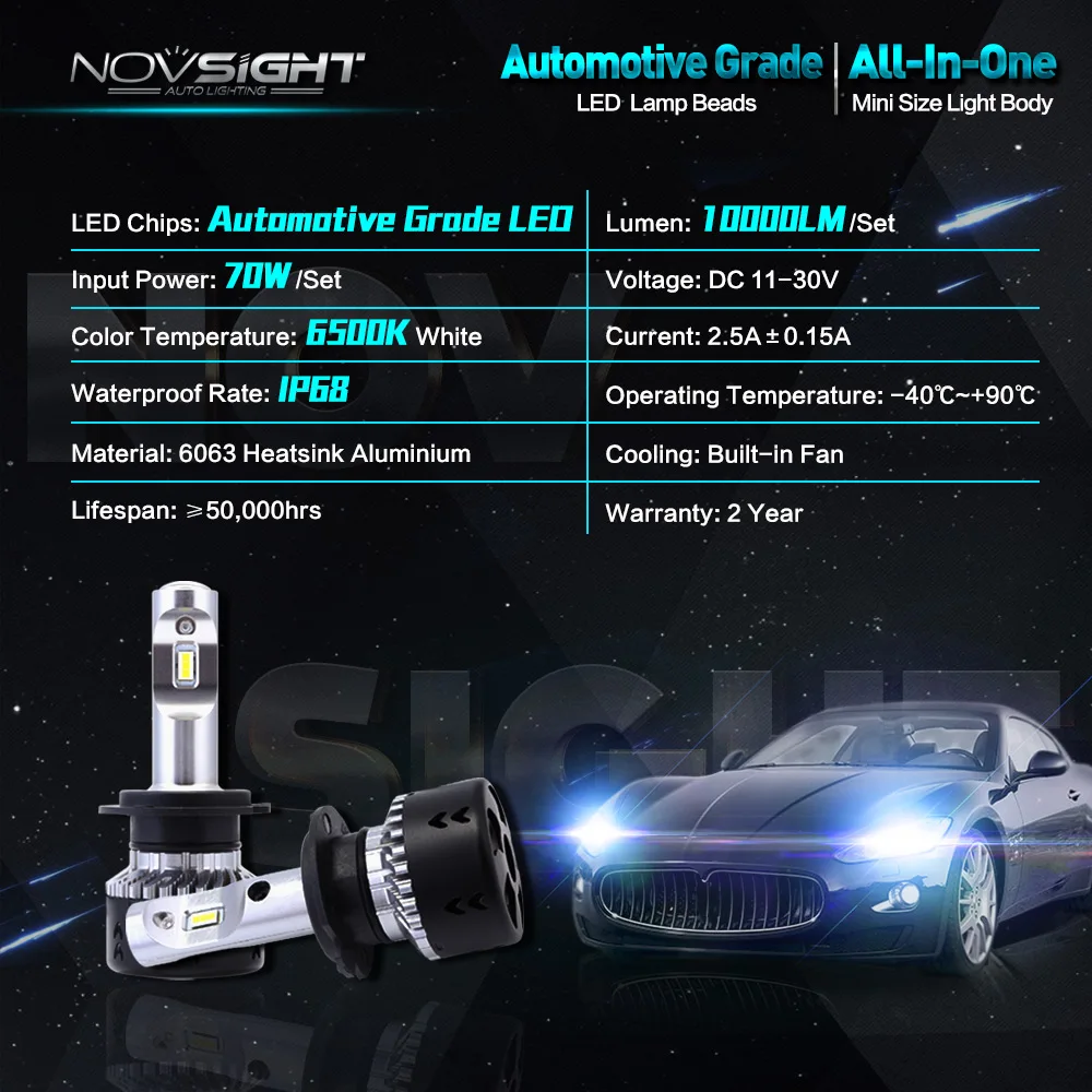 NOVSIGHT H7 светодиодный фары для автомобиля 70 Вт 10000лм Авто Вождение игры и Plug Противотуманные фары лампы 6500K D40