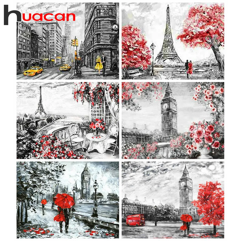 

Huacan Diamond Painting New Square/Round Stones Scenic DIY Full Diamond Embroidery Complete Kit Eiffel Tower Diamond Art
