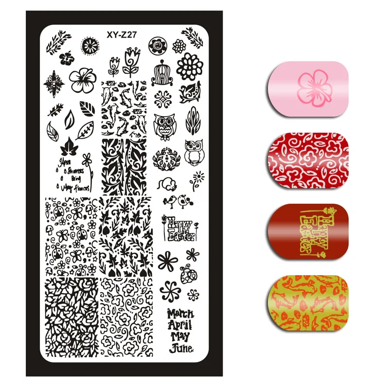 1Pc 6x12cm Nail Stamping Plates Flowers/Heart/ Pattern/English Letters DIY Hot Designs Stamp Template Nail Polish Stencils XY18 - Цвет: 27