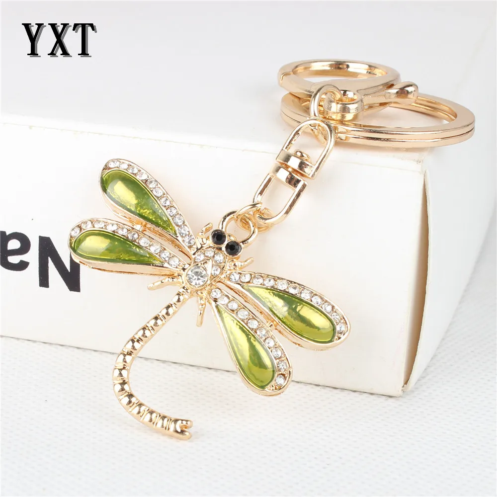 Cute Dragonfly Wing Charm Pendant Crystal Purse Bag Key Ring Chain Party Gift 