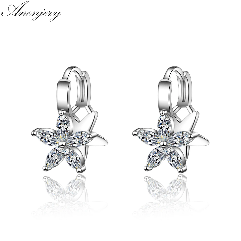 

Anenjery Simple Exquisite 925 Sterling Silver Earrings Double Layer Five-petal Flower Zircon Earrings For Women oorbellen S-E776