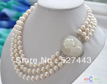 

Wholesale free shipping >>P4052 3row 19" 9mm WHITE ROUND FRESHWATER PEARL NECKLACE