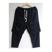 Шаровары мужские черные двухслойные капри большие карманные повседневные штаны плюс размер свободные костюмы певицы Горячая Мода 27-44