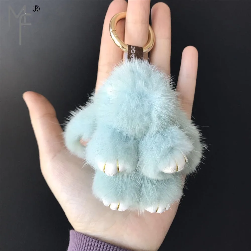 

Magicfur - 8cm 100% Real Mink Fur Rabbit Light Blue Cute Bunny Doll Keyring Handbag Purse Car Key ring Phone Keychain Pendant