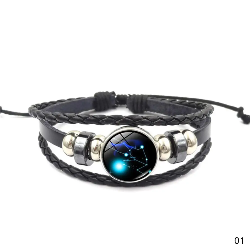 

12 Constellation Handmade Leather Bracelets for Women Weave Multi Layer Punk 12 Zodiac Couple Charms bracelet Jewelry