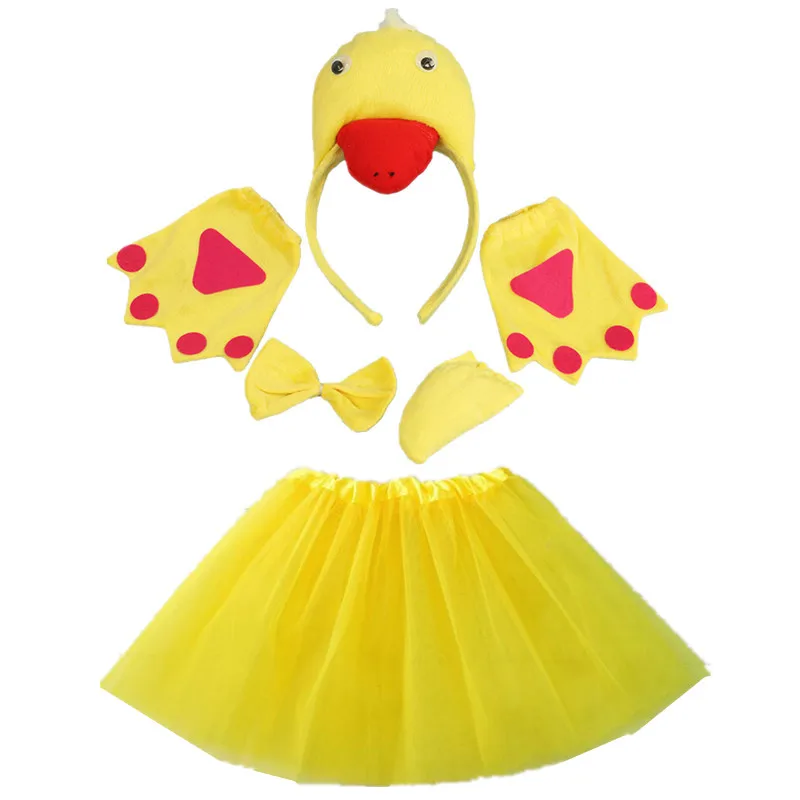 Yellow Duck Cosplay Animals Costume Headband Bow Tail Paws Tutu Skirt