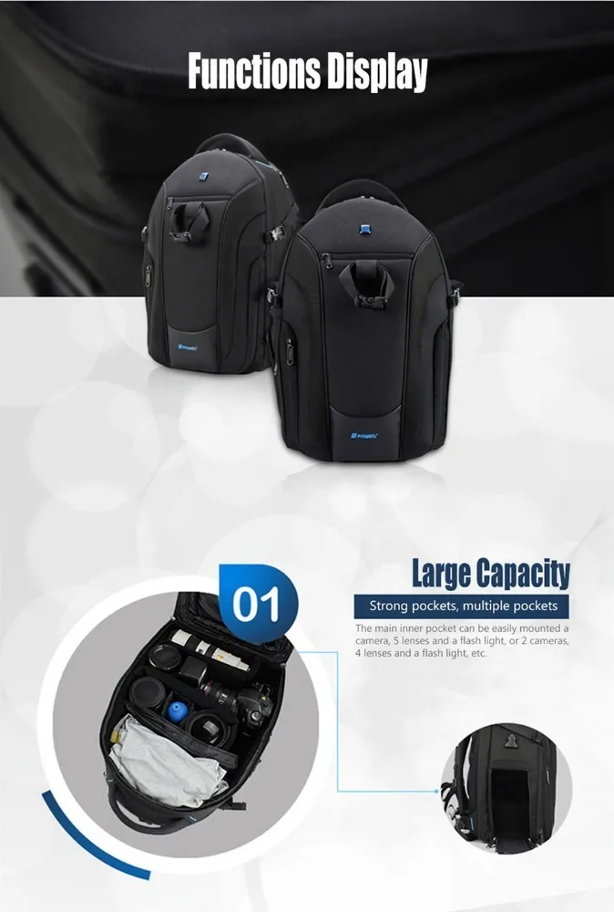 

PROWELL DC21948 Camera Bag Multi-Function Waterproof DSLR Camera Canvas Photography Bag Backpack With Large Capacity Shockproof