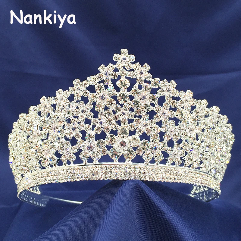 

Nankiya New Rhinestones Flower Wedding Tiara Crown Sparkling Crystal CZ Bridal Queen Princess Pageant Party Crown Jewelry NT3700