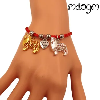 

Shetland Sheepdog Dog Animal Charm Bracelet For Women Men Couple Love Rope Male Female Pearl Red Heart Black Girls Cute