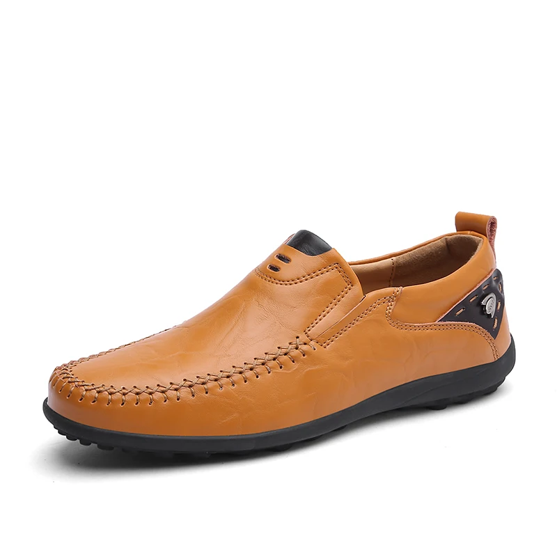 VRYHEID/брендовая мужская повседневная обувь из натуральной кожи; коллекция года; мужские лоферы; мокасины; дышащая обувь для вождения без застежки; Цвет Черный; большие размеры 38-47 - Цвет: 01 Yellow brown