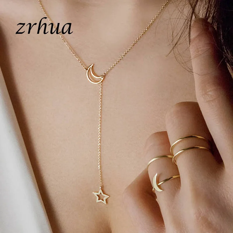 ZRHUA оптовая продажа ожерелье простая Луна Звезда чокер золотые ювелирные изделия