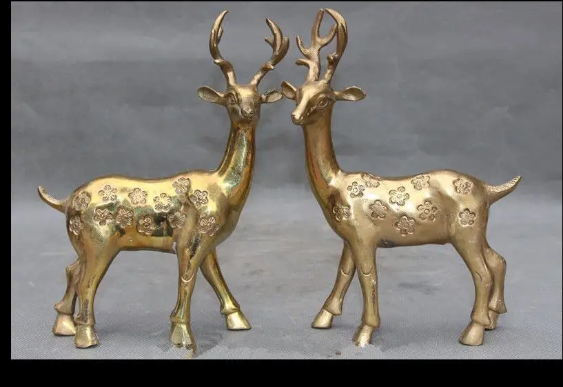 

2797<+Chinese Fengshui Bronze Carving Sika Deer Spotted deer Animal Pair Statue