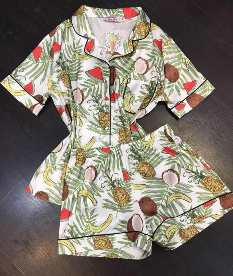 

2019 Summer New Watermelon Fruit Plant Print Short Sleeve Shorts Two-piece suit female