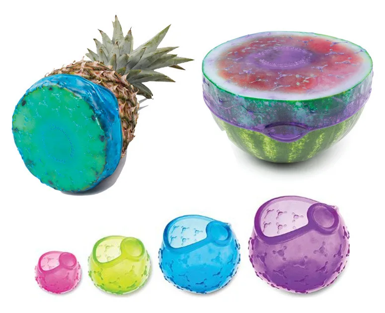 4 шт./компл. круглый овощи фрукты Чехлы для хранения Многоразовые мульти Функция силиконовой крышкой эластичный Еда& крышки контейнеров для W8645