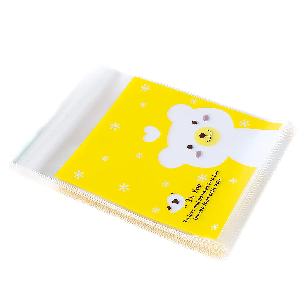 100 шт 10*10 см милые животные Самоклеющиеся пластиковые пакеты для закуски, печенье упаковка для печенья - Цвет: Yellow Bear
