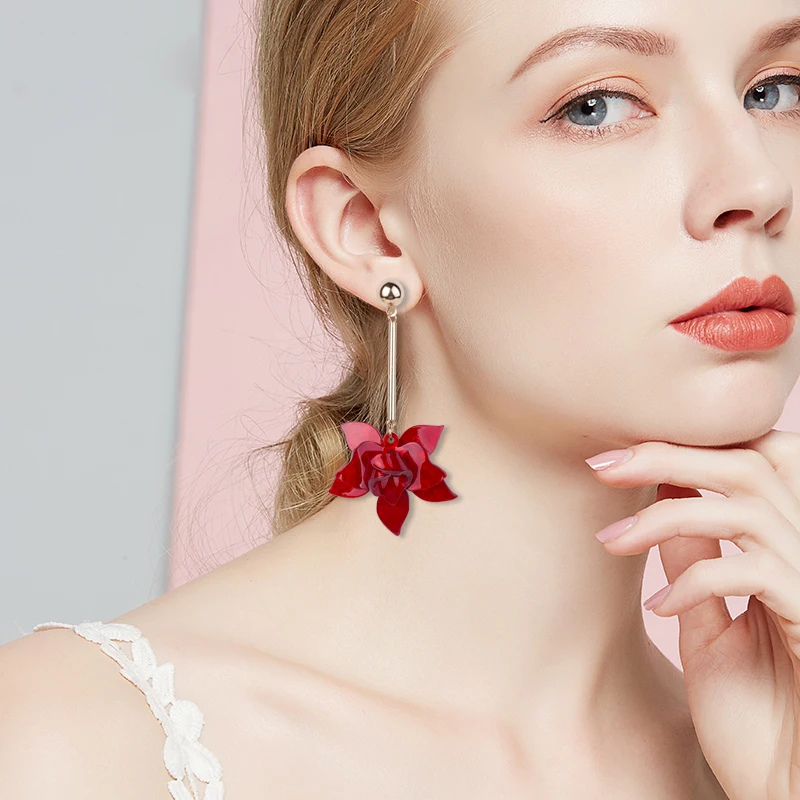 GuanLong Vintage Big Acrylic Drop Earrings for Women New Metal Dangling Blue Resin Earrings Fashion Jewelry Long Flowers Brincos (3)