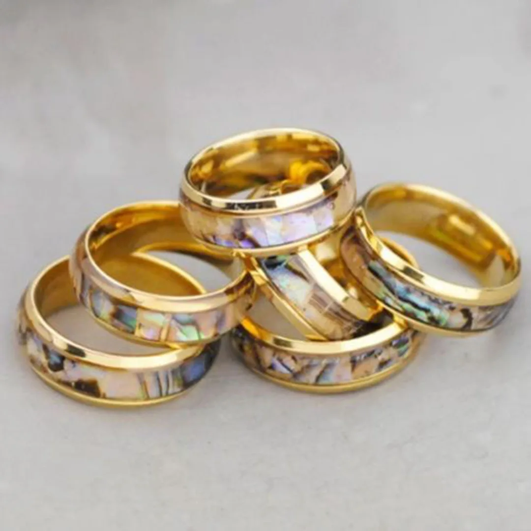 Shellhard Abalone Shell Stainless Steel Finger Rings Wedding Bands for Men Women Comfort Fit  Size 6-12 Lovers Couple's Ring