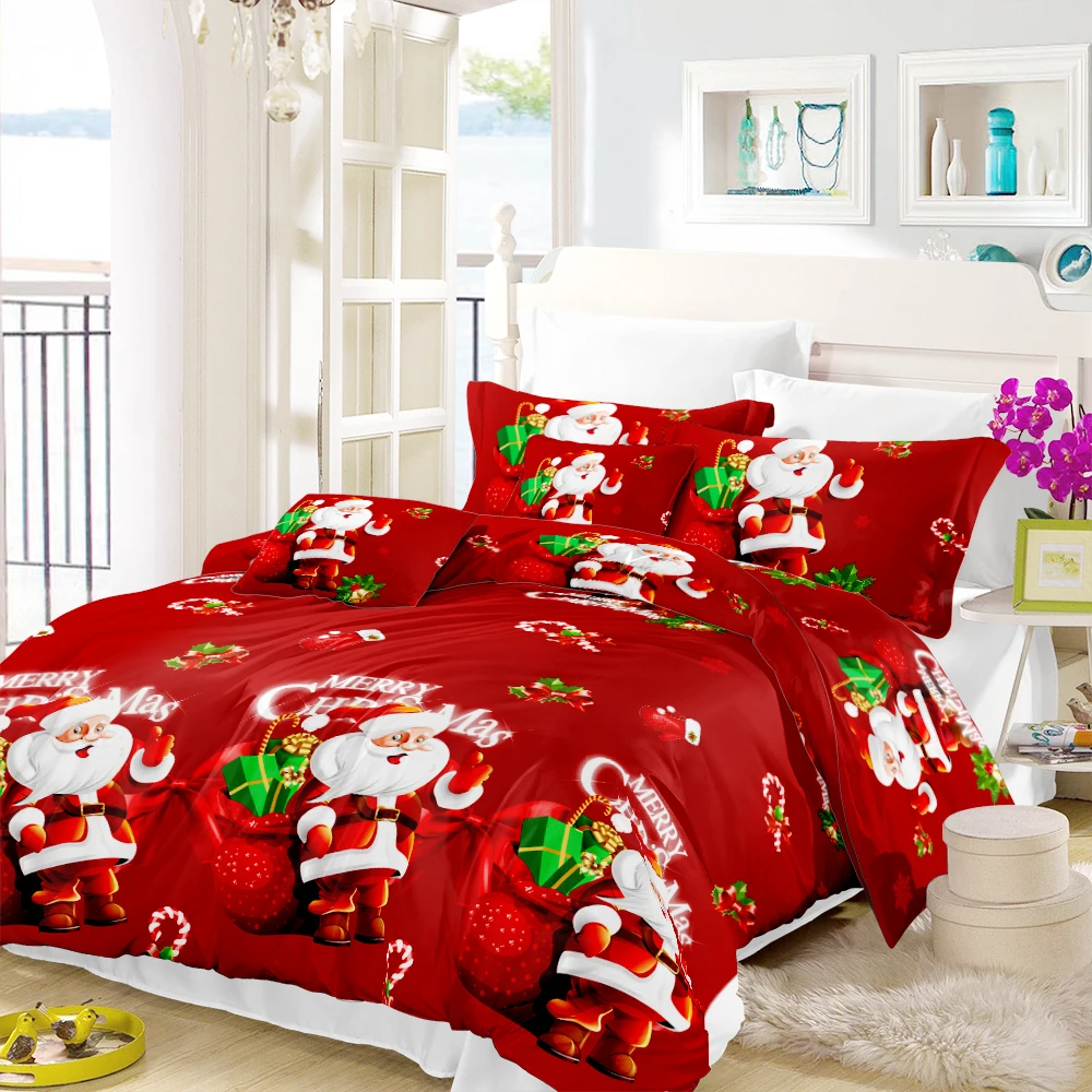 

Red Christmas Festival Beddinmg Set Cute Santa Claus Cartoon Print Duvet Cover Pillowcase Bed Sheet King Queen Bedding Cover C35