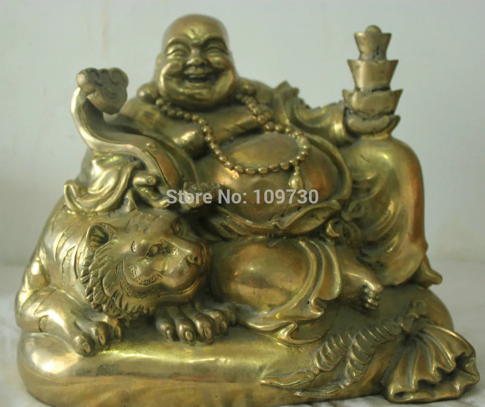 

002659 Chinese Folk Culture Handmade Old Bronze Brass Statue Maitreya Buddha Sculpture