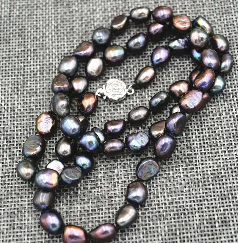 

New Rare7-8MM black Cultured Pearl Baroque Necklace 18