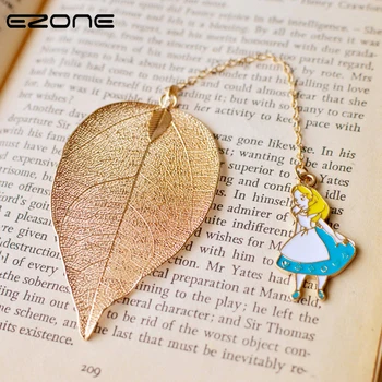 

EZONE Alice Bookmark Design Of Leaves With Gril/Rabbti/Clock Shape Book Mark Golden Book Holder Friends Gift Students Stationery
