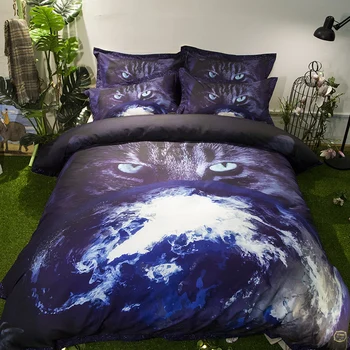 

Cartoon cat bedding sets soft quilt cover New style deep purple duvet cover comfortable pillow cases high quality bedclothes