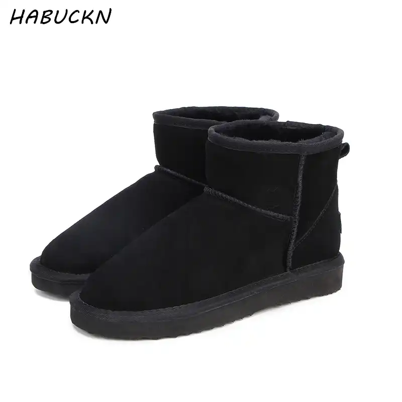 Habuckn Real Leather Short Ankle Suede Snow Boots For Women Wool Fur Lined Winter Shoes With Snow Boots Red Brown Black Ug Snow Boots Snow Bootssnow Boots For Women