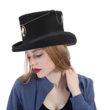 Топ 15 см шерсть черная женская мужская верхняя одежда в стиле стимпанк шапка для волшебного душа ручной работы Паровая панк шестеренка Fedora шапка для косплея