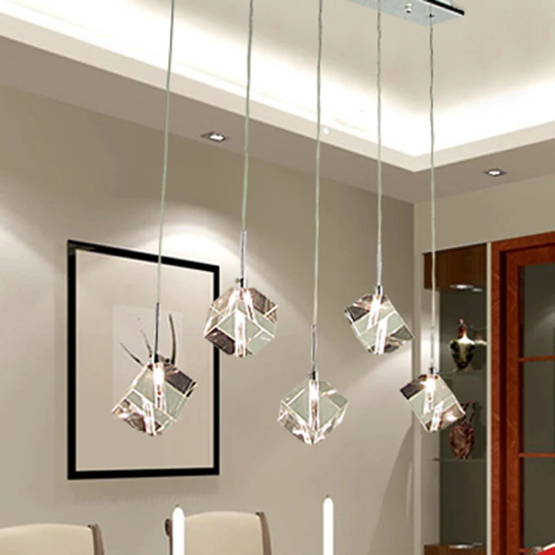T Transparent Crystal Led Dining Room Bar Pendant Light Modern