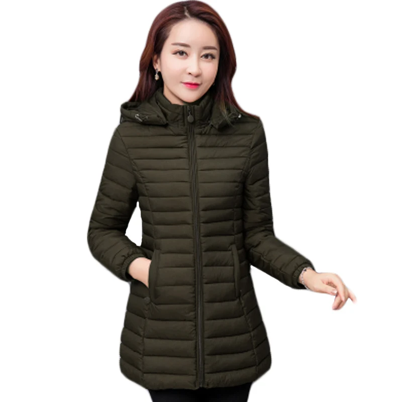 

Women's Mid-Length Hoodie Stand Collar Parkas for Women Winter 6XL Plus Size Solid Army Green Parkas Mujer Invierno 2017 XH407