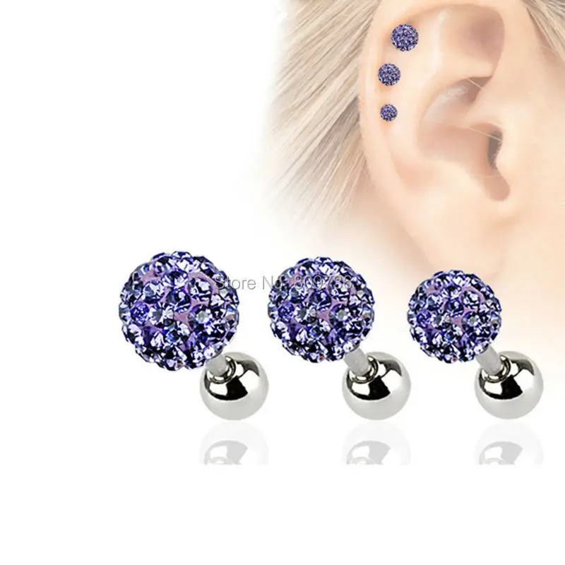 5 Pairs Crystal Ball Stud Earrings Set Stainless Steel Tragus Cartilage Piercing Barbell Studs Jewelry Jewelry Earrings