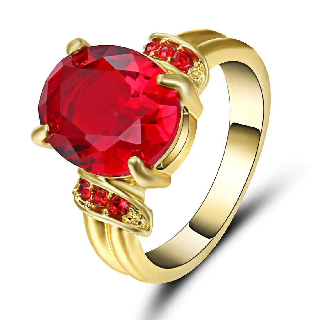 Винтажное женское прозрачное кольцо AAA с красным камнем, Черное золото, серебро, заполненные цвета, обручальные кольца для женщин, камень по дню рождения, подарок подруге, Размер 7 - Цвет основного камня: BA473