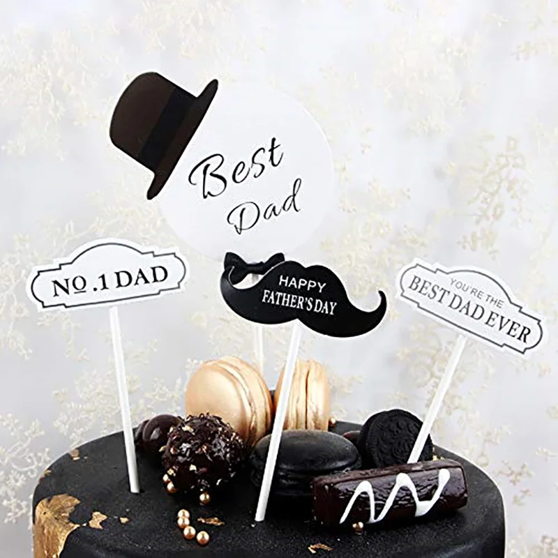 

4Pcs Best Love No.1 Dad Birthday Cake Topper Set Hat Moustache Father Birthday Gift Party Favor Table Decoration CP224