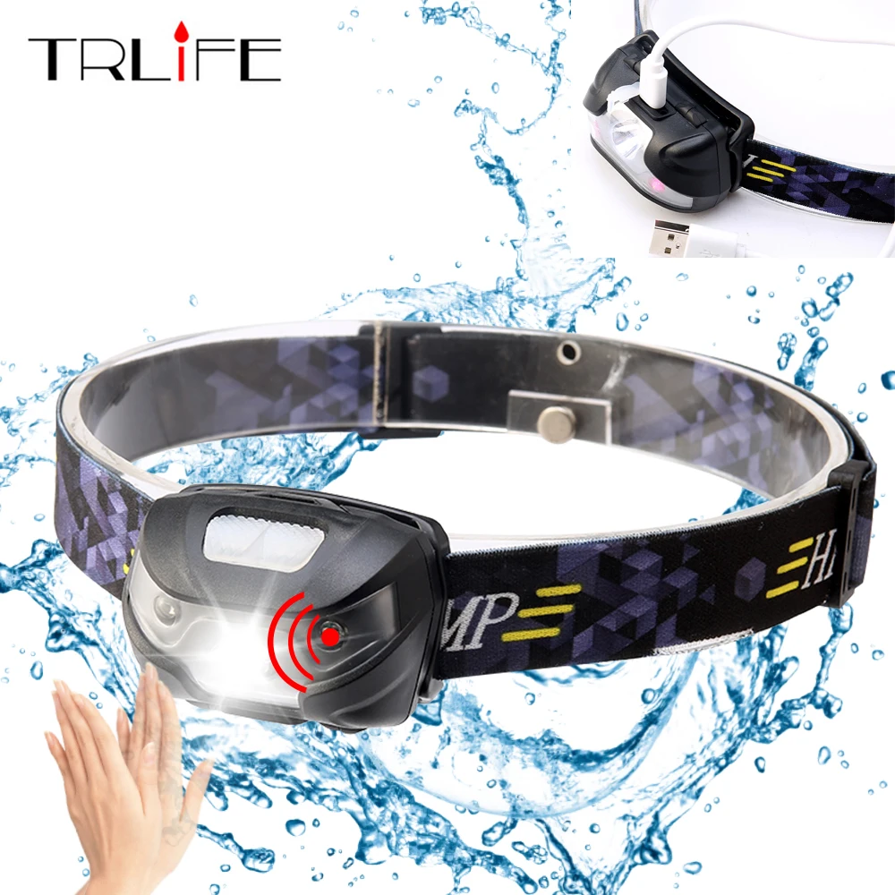 

8000Lumens Sensor Headlamp LED Body Motion Mini Headlight Rechargeable Outdoor Camping Flashlight Head Torch Lamp With USB Cable
