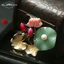 GLSEEVO натурального нефрита контакты жемчуг брошь цветок лотоса листьев Броши для женщин подарок на день рождения двойного назначения Роскошные Fine Jewellery GO0129