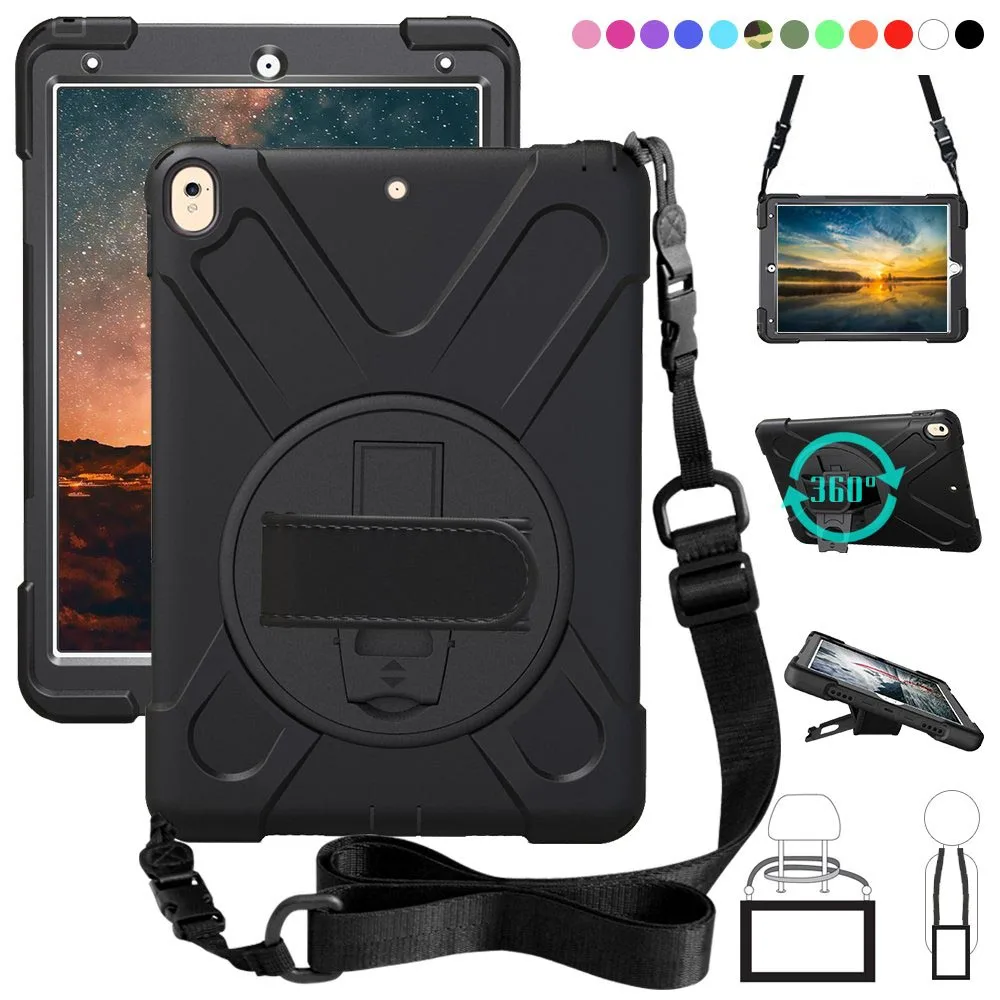 Kids Shockproof Case for iPad Air 3 Pro 10.5 Coque Three Layer Shockproof Rugged Case 360 Degree Hand Shoulder Strap Cover - Цвет: black