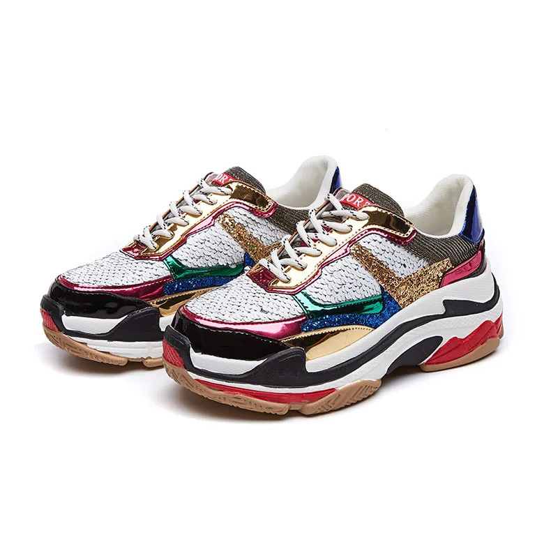 

Aidenkid Non-slip Two-tone Sequin casual shoes laced women's flats Women Sneakers basketball running shoes Outdoor to Sport