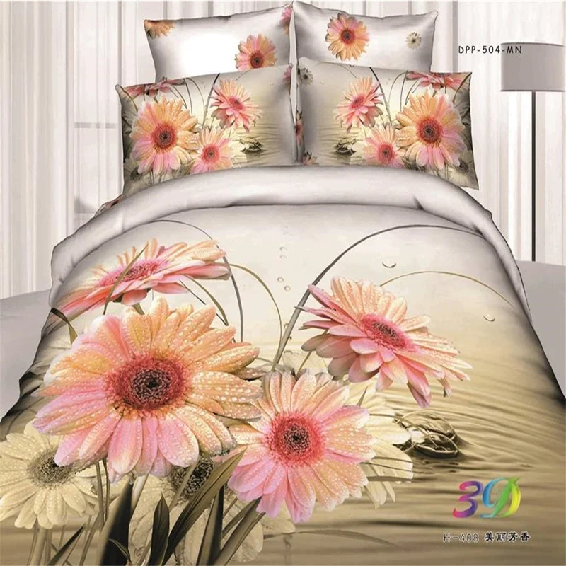 

Graceful Pink Daisy with Dew 3D Print Flowers Bedding Set Queen Size 100% Cotton Home Textile Pillow Case Quilt Cover Bed sheets