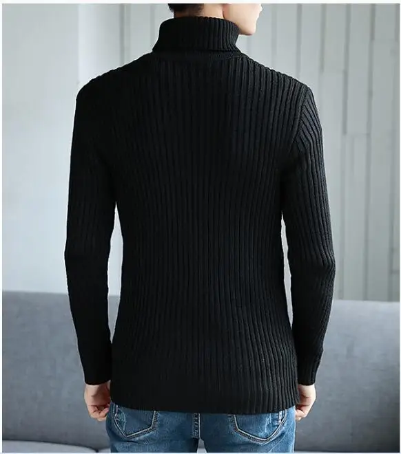 Loldeal Winter Thick Warm Sweater Men Turtleneck Irregular Stripe Sweaters Slim Fit Pullover Sueter Hombre Knitwear Pull White