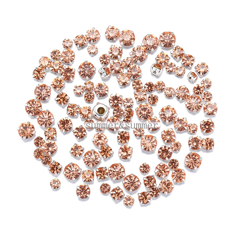 

NEW ! MIX Size/some Size Champagne 4mm-8mm Glass Sew-on Rhinestones Silver or Gold Bottom DIY Women's Dresses 50pcs-200pcs