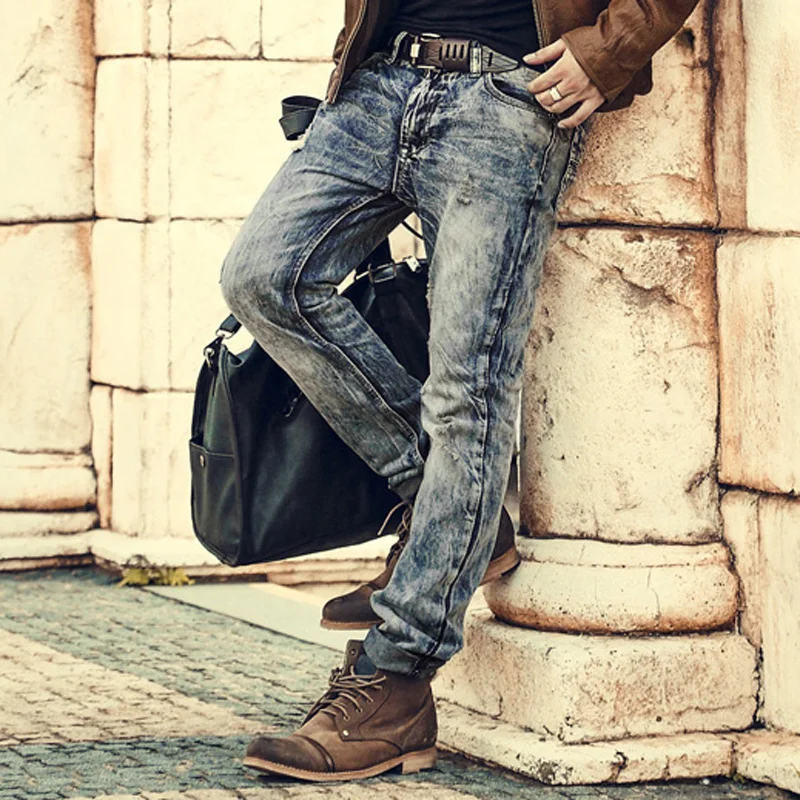 Мужские Ретро рваные джинсы Твердые Стиральная новый корейский стиль