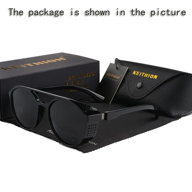 KEITHION Retro Round Polarized Sunglasses Steampunk Men Women Brand Designer Glasses Oculos De Sol Shades UV Protection Light black